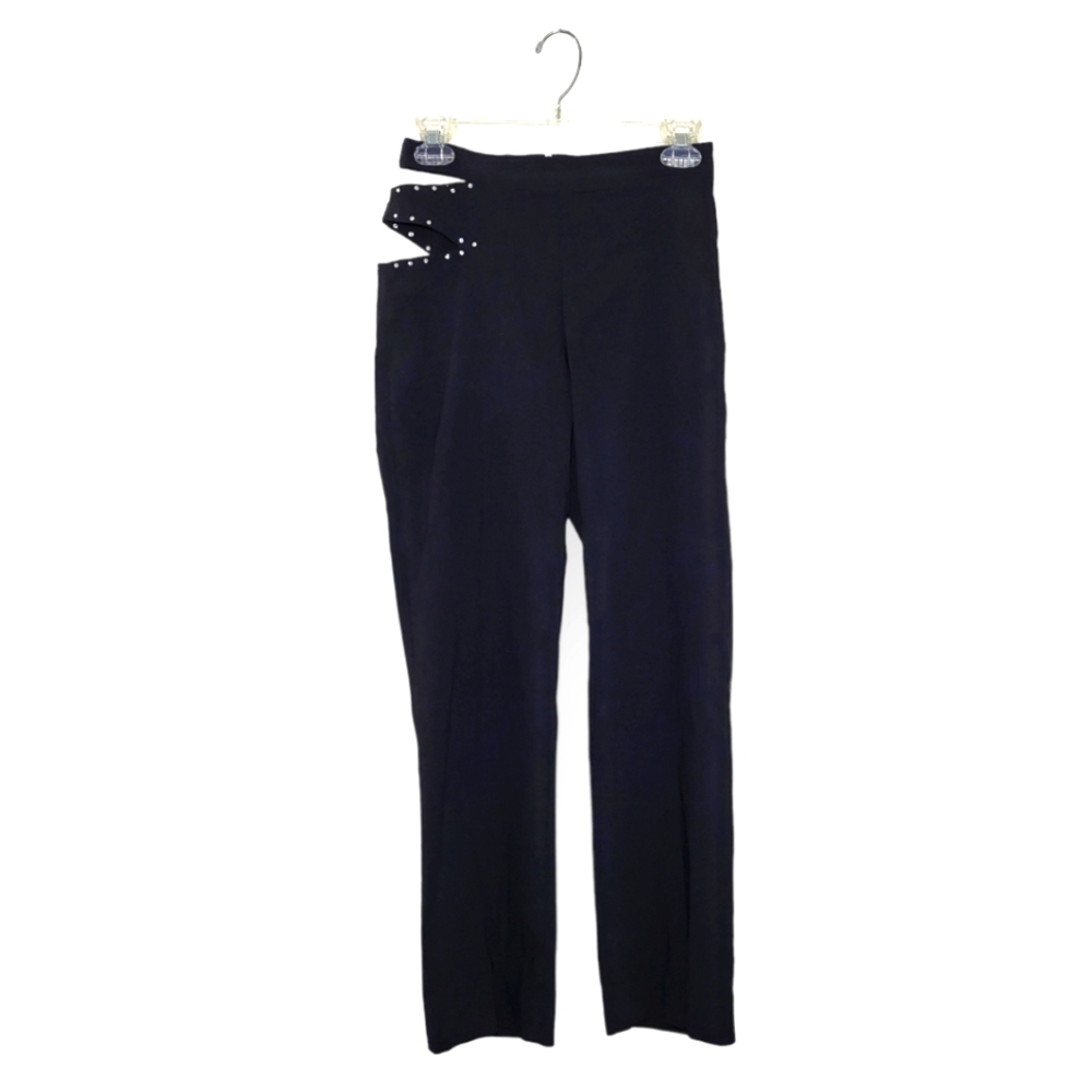 Bebe Vintage Cut Out Side With Rhinestones Black Pants Sz 4